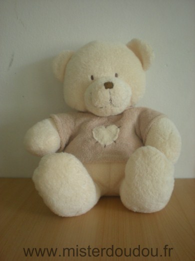 Nicotoy Ours Ecru tshirt beige coeur écru - Très bon état