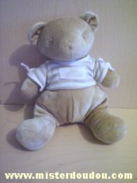 Nounours Ours Beige tshirt rayé blanc beige - Très bon état