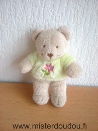 Tex Ours Beige pull vert avec fleur - Très bon état