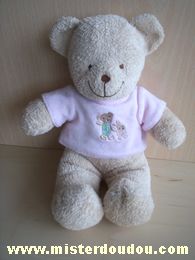 Tex Ours Beige tshirt rose avec deux petits personnages (ours et lapin) - Très bon état
