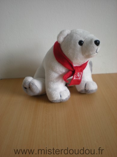 Marque Inconnue Ours Ours polaire blanc echarpe rouge citroen - Très bon état