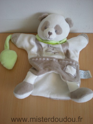 Doudou et compagnie Panda Beige blanc feuille verte - Très bon état