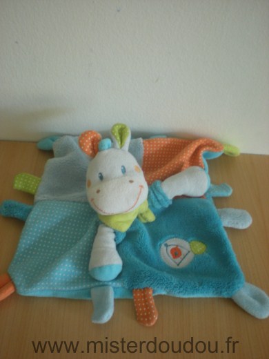 Nicotoy Poney Bleu orange a poids blancs foulard vert oiseau brodé - Très bon état