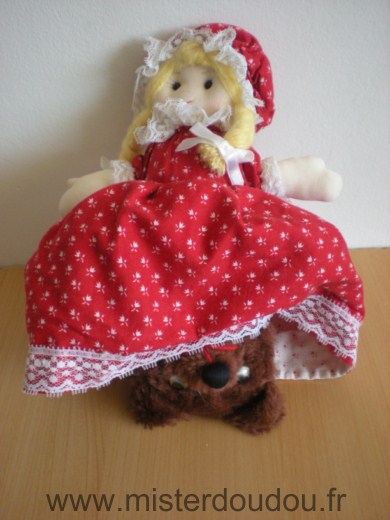 Lilliputiens Poupée Robe rouge reversible ours pentalon bleu et oursonne robe blanche - Très bon état