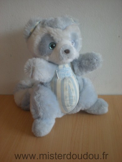 Tartine et chocolat Raton laveur En peluche bleu blanc yeux bleu clair - Etat moyen