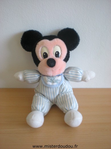 Disney Souris Baby mickey rayé bleu blanc avec bavoir - Bon état