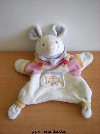 Doudou et compagnie Souris Blanc rose mauve - Bon état
