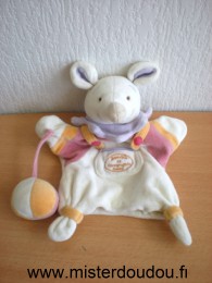 Doudou et compagnie Souris Blanc rose orange mauve avec ballon - Très bon état