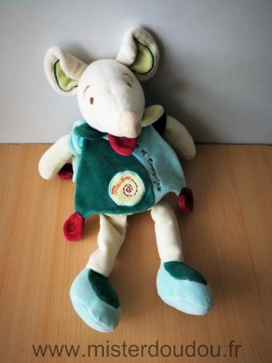 Doudou et compagnie Souris Filousine cape vert bleu - Très bon état