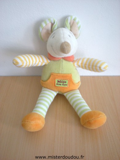 Souris Millie doudou orange vert jaune blanc Doudou et compagnie