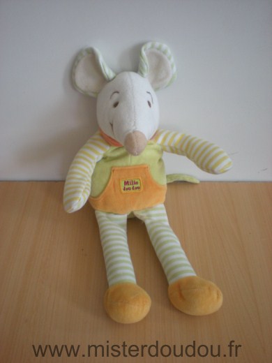 Souris Millie doudou vert orange jaune Doudou et compagnie
