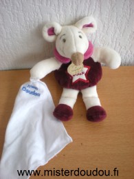 Doudou et compagnie Souris Ptit doux , blanc violet rose mouchoir mon doudou blanc - Très bon état