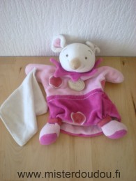 Doudou et compagnie Souris Rose fushia mouchoir blanc - Bon état