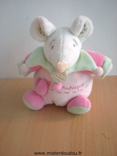 Doudou et compagnie Souris Rose vert brodé "ma musique" - Très bon état
