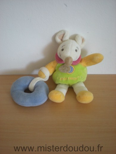 Doudou et compagnie Souris Vert bouee bleu petit doux - Très bon état