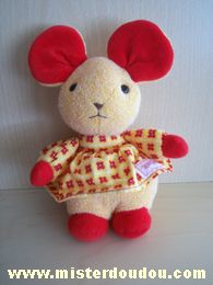 Nounours Souris Orange rouge robe fleurs rouges - Très bon état