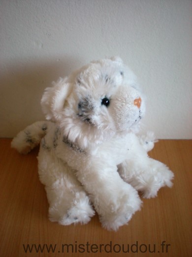 Créations dani Tigre Peluche blanc tigré noir nez rose yeux billes bleues - Très bon état