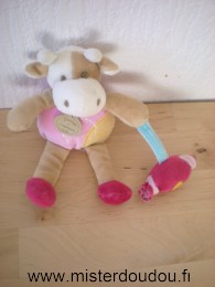 Doudou et compagnie Vache Cerise la vache beige jaune rose avec bonbon rouge - Très bon état