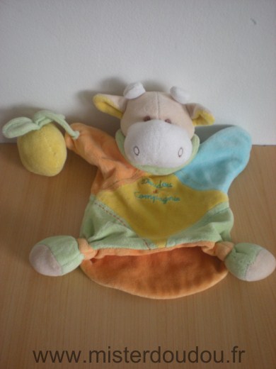 Doudou et compagnie Vache Jaune bleu irange jaune - Mauvais état