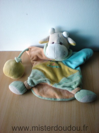 Doudou et compagnie Vache Jaune orange bleu vert - Très bon état