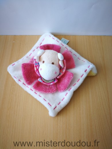 Doudou et compagnie Vache Pistache blanc rose jaune - Très bon état