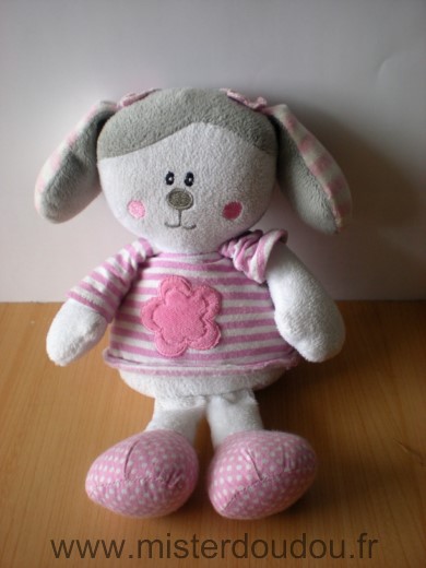 Doudou Lapin Maxita Gris rose blanc 