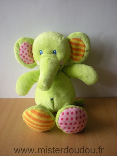 Doudou Eléphant Casino Vert tilapin 