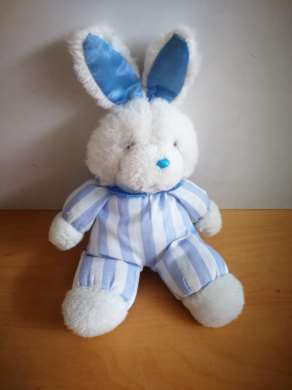 Doudou Lapin Pampers Blanc bleu N a plus son etiquette, peluche un peu reche