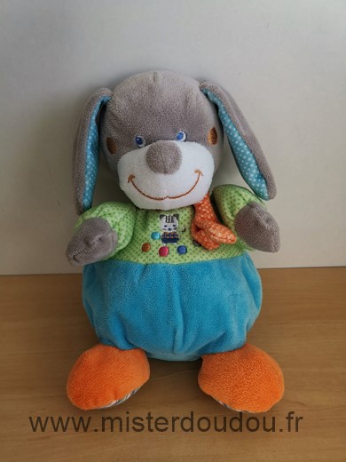 Doudou Chien Mots d enfants Bleu vert gris orange 