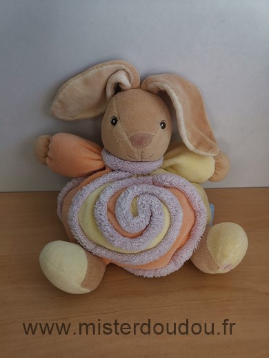 Doudou Lapin Kaloo Lollies jaune orange spirale rose 