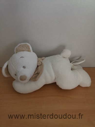 Doudou Ours Simba toy Blanc foulard beige 