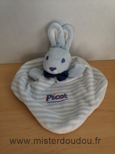 Doudou Lapin Picot Raye bleu blanc 