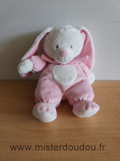 Doudou Lapin Tex Rose blanc pois echarpe milk 