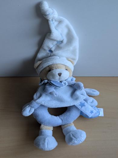 Doudou Ours Doudou et compagnie Bleu blanc etoiles petit chou 