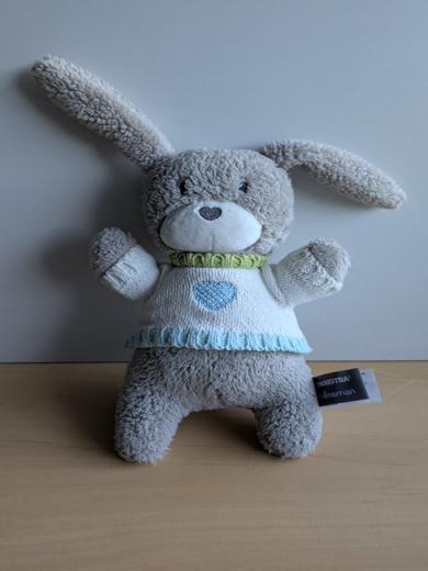 Doudou Lapin Orchestra Gris pull blanc coeur 