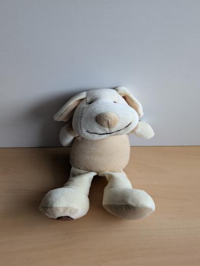 Doudou Chien Doudi Beige ecru coeur 