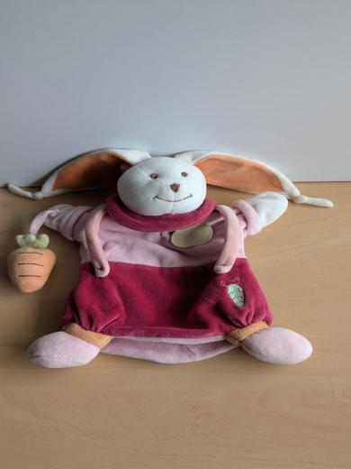 Doudou Lapin Doudou et compagnie Rose orange blanc carotte 
