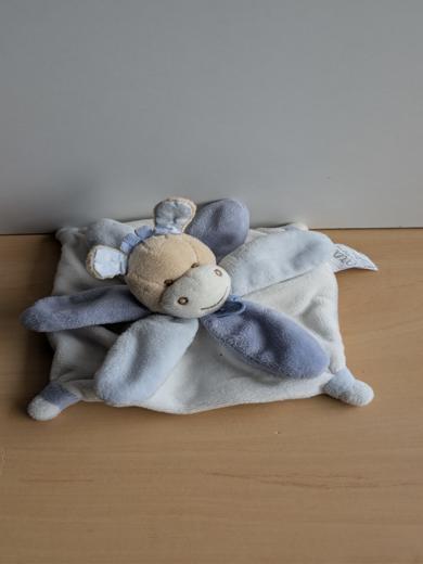 Doudou Cheval Doudou et compagnie Bleu blanc etoiles col petales 