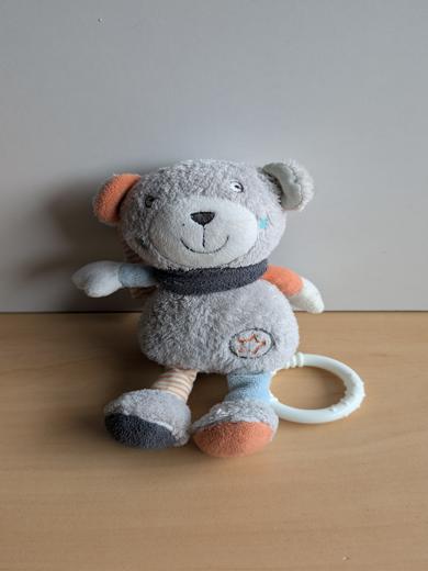Doudou Ours Baby sun Gris bleu orange etoile 