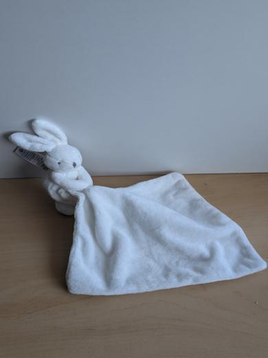 Doudou Lapin Jacadi Blanc mouchoir blanc 