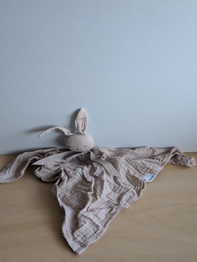 Doudou Lapin Tex Marron tissus lange elodie 