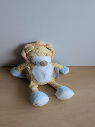 Doudou Lion Amtoys Jaune blanc bleu Petit modele