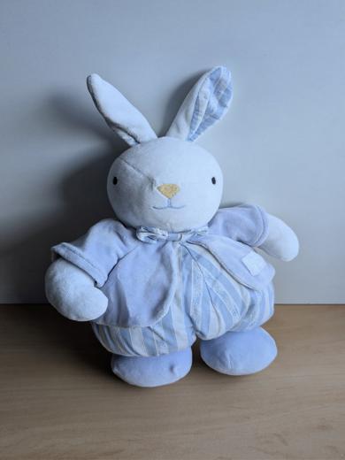 Doudou Lapin Tartine et chocolat Raye bleu blanc gilet veste bleue 