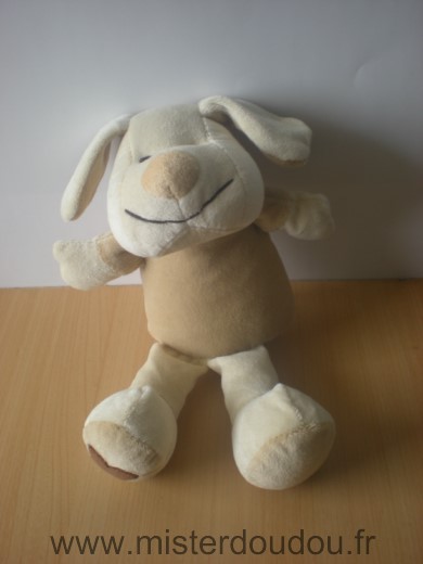 Doudou Chien Doudi Beige ecru coeur Un œil cousu manquant