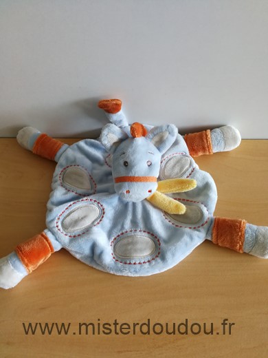 Doudou Cheval Kimbaloo Poney bleu orange 