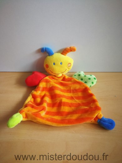 Doudou Abeille Baby sun Raye jaune orange vert 