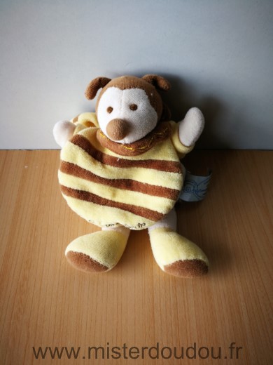 Doudou Abeille Doudou et compagnie Ponpon cape raye jaune marron 