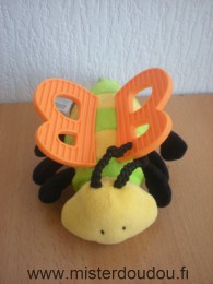 Doudou Abeille Enfant magazine Jaune vert noir anneau dentaire orange 