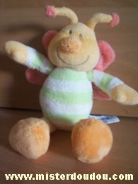 Doudou Abeille Jollybaby Vert blanc orange rose Abeille ou papillon?
ventre rayé vert blanc avec ailes roses