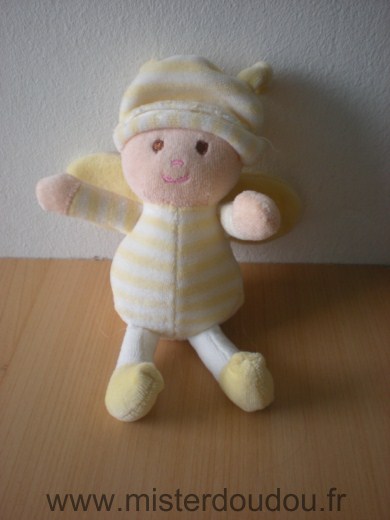 Doudou Abeille Maxita Blanc jaune 